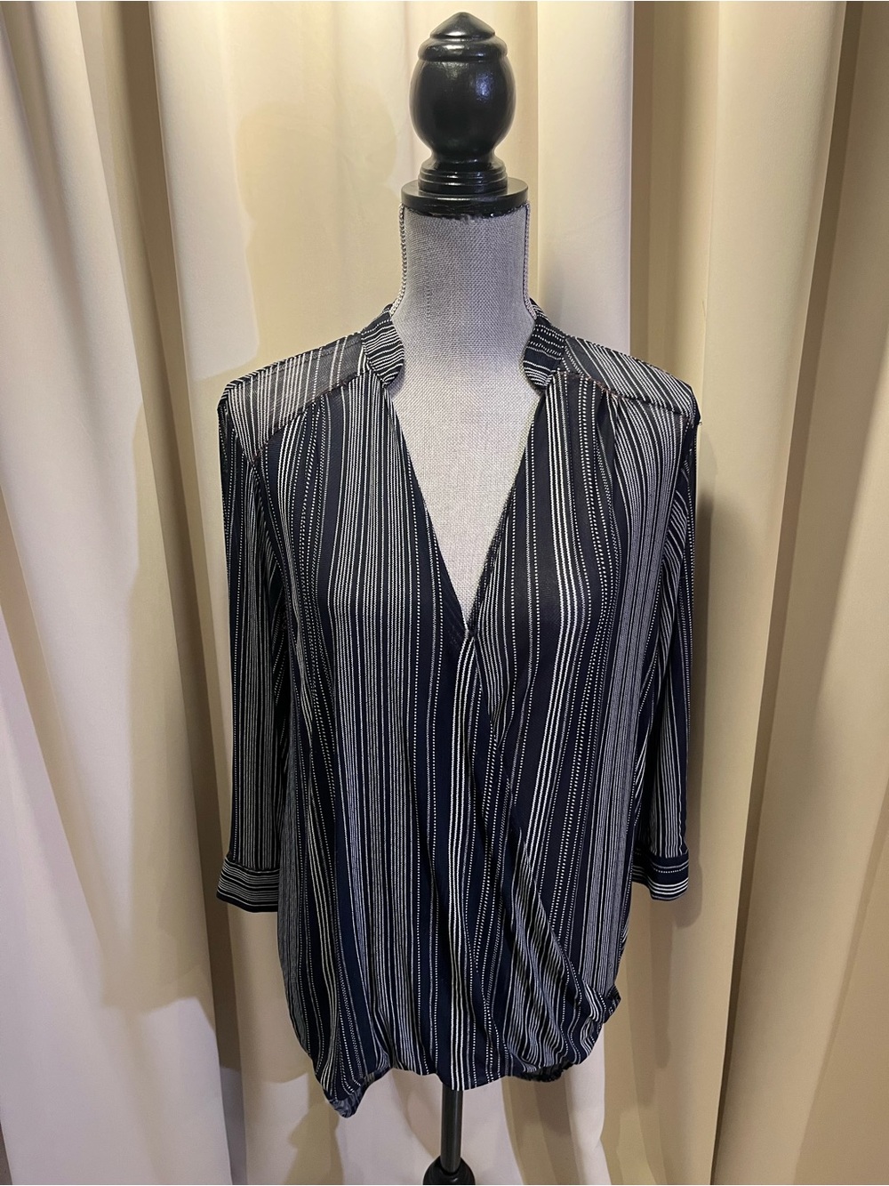Eden & Olivia Blue and White Striped Surplice Blouse